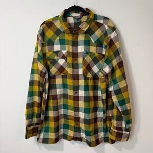Outdoor Research Men's Feedback Flannel Shirt Top Plaid Brown Yellow Green XXL